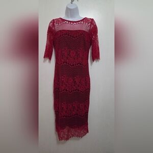 Thalia Sodi Red Lace Midi Dress Small